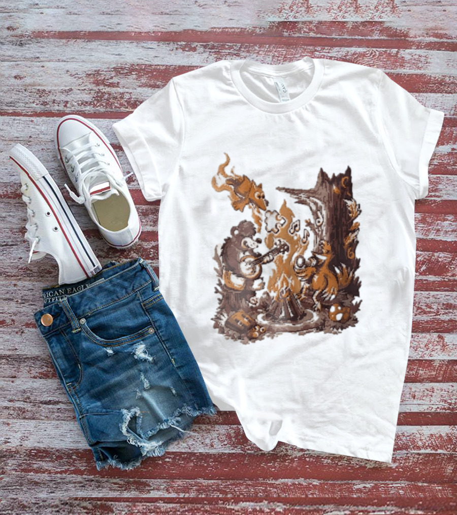 Banjo Kazooie Bear And Bird Music Campfire Jiggy Pixel T-Shirt