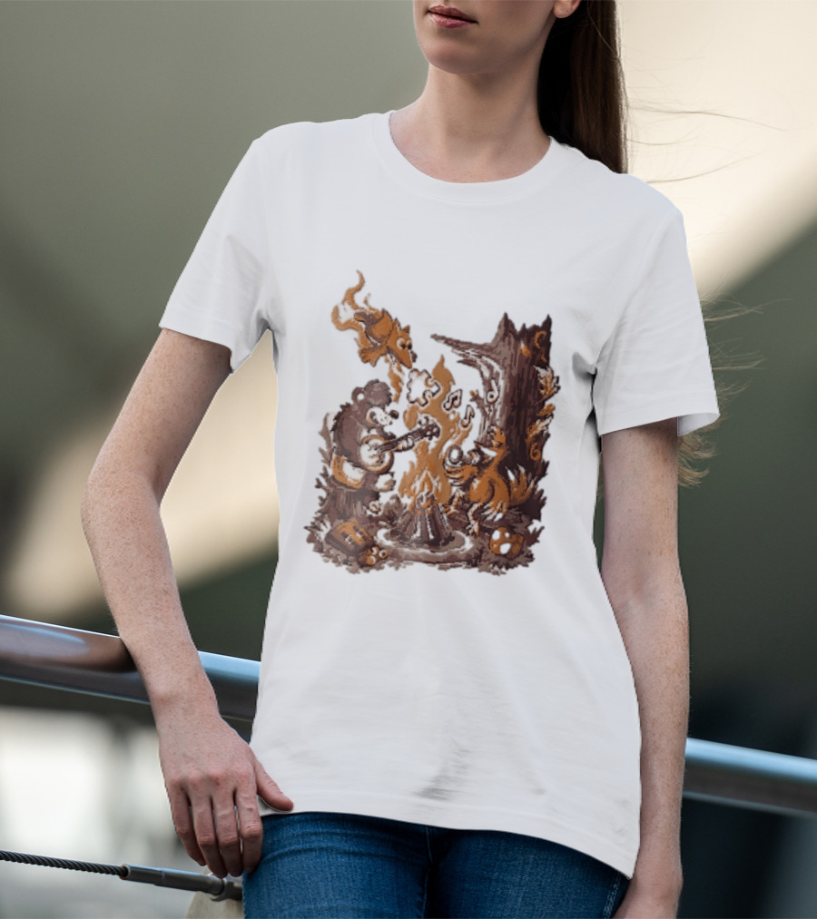 Banjo Kazooie Bear And Bird Music Campfire Jiggy Pixel T-Shirt