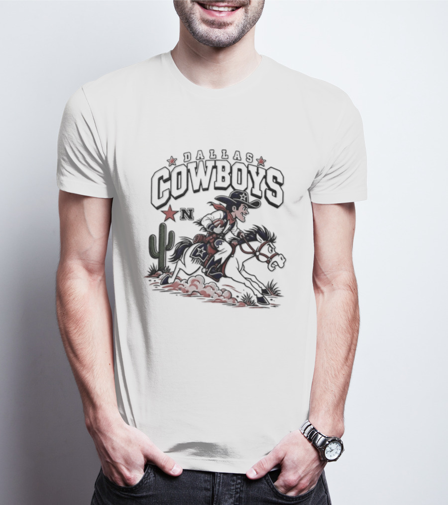 Dallas Cowboys Rider With Horse And Cactus Scene T-Shirt