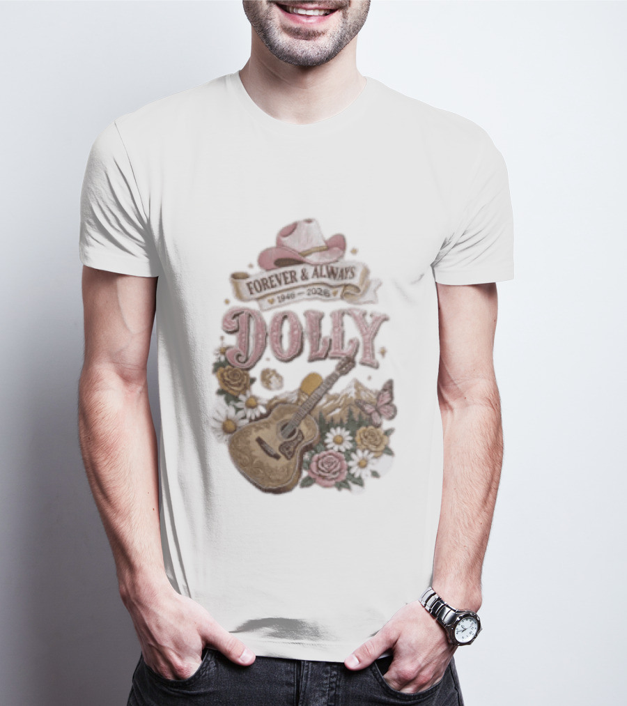 Forever & Always Dolly 1946 2026 Cowboy Hat Guitar Flowers Butterfly T-Shirt