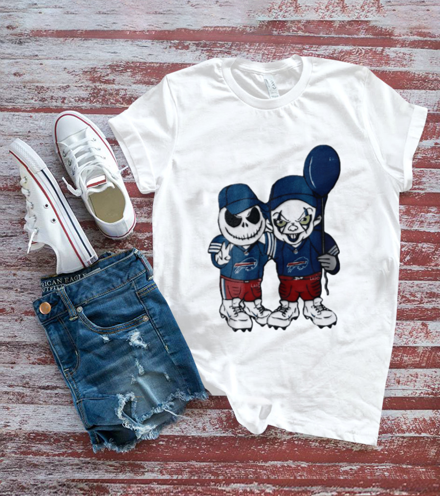 Buffalo Bills Halloween 2026 Jack Skellington Clown Balloon Football T-Shirt