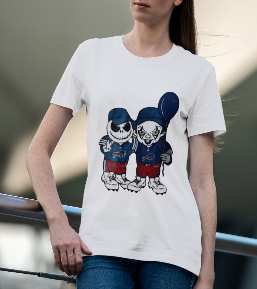 Buffalo Bills Halloween 2026 Jack Skellington Clown Balloon Football T-Shirt