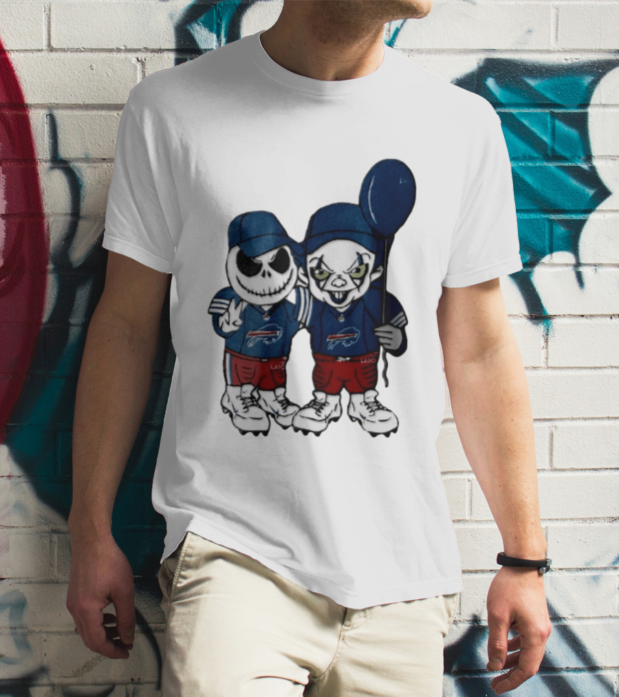 Buffalo Bills Halloween 2026 Jack Skellington Clown Balloon Football T-Shirt
