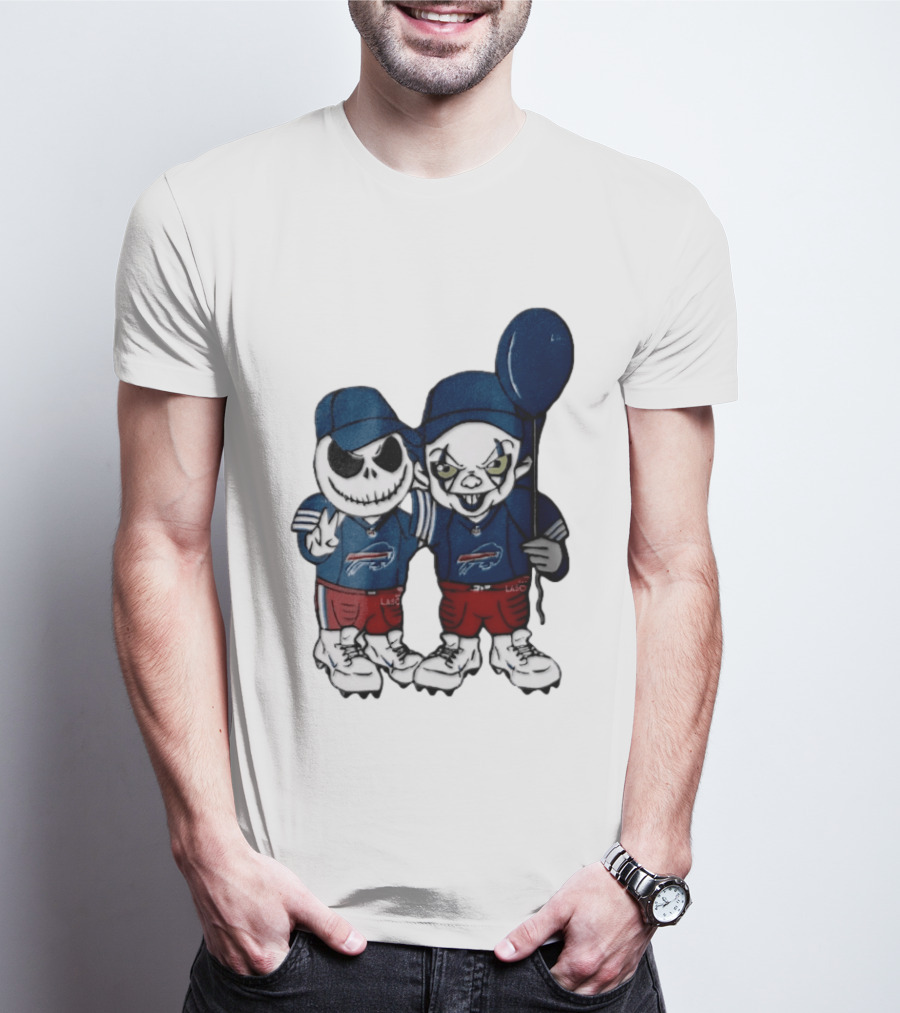 Buffalo Bills Halloween 2026 Jack Skellington Clown Balloon Football T-Shirt