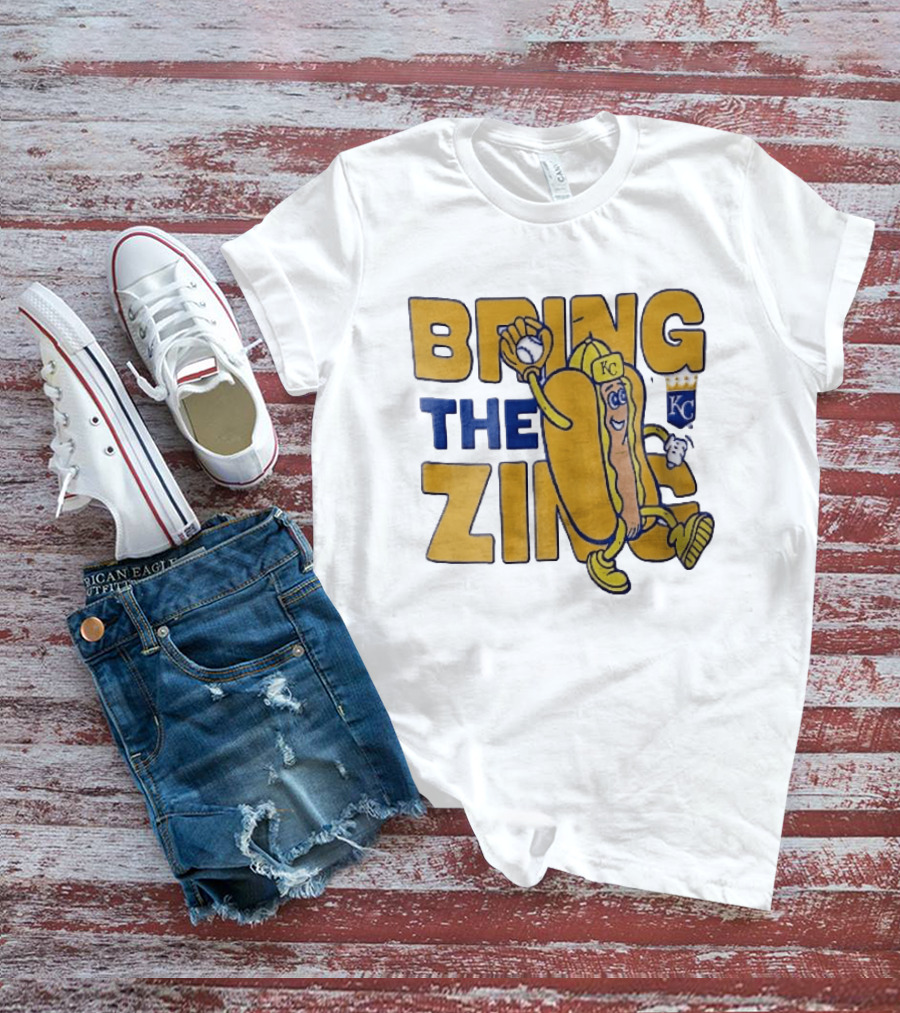 Kansas City Royals Bring The Zing Cartoon Hot Dog KC Baseball Glove T-Shirt