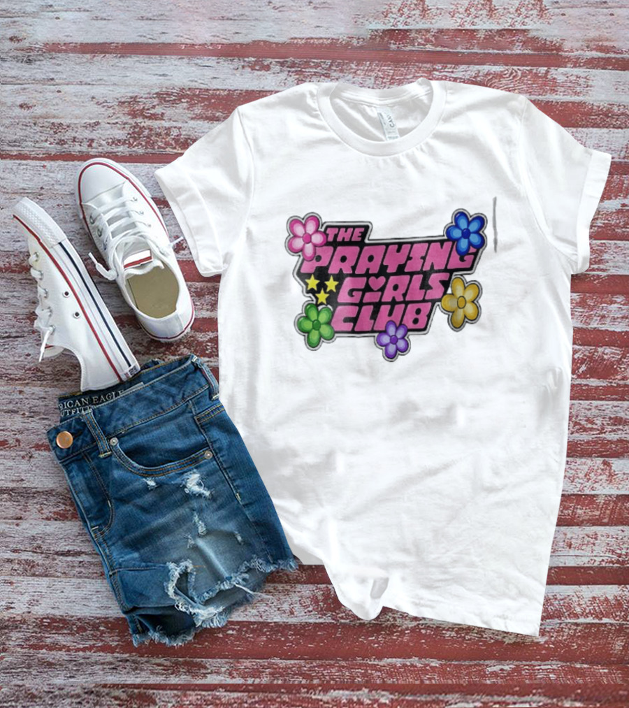 The Praying Girls Club Pink Floral Stars Flower Bubble T-Shirt
