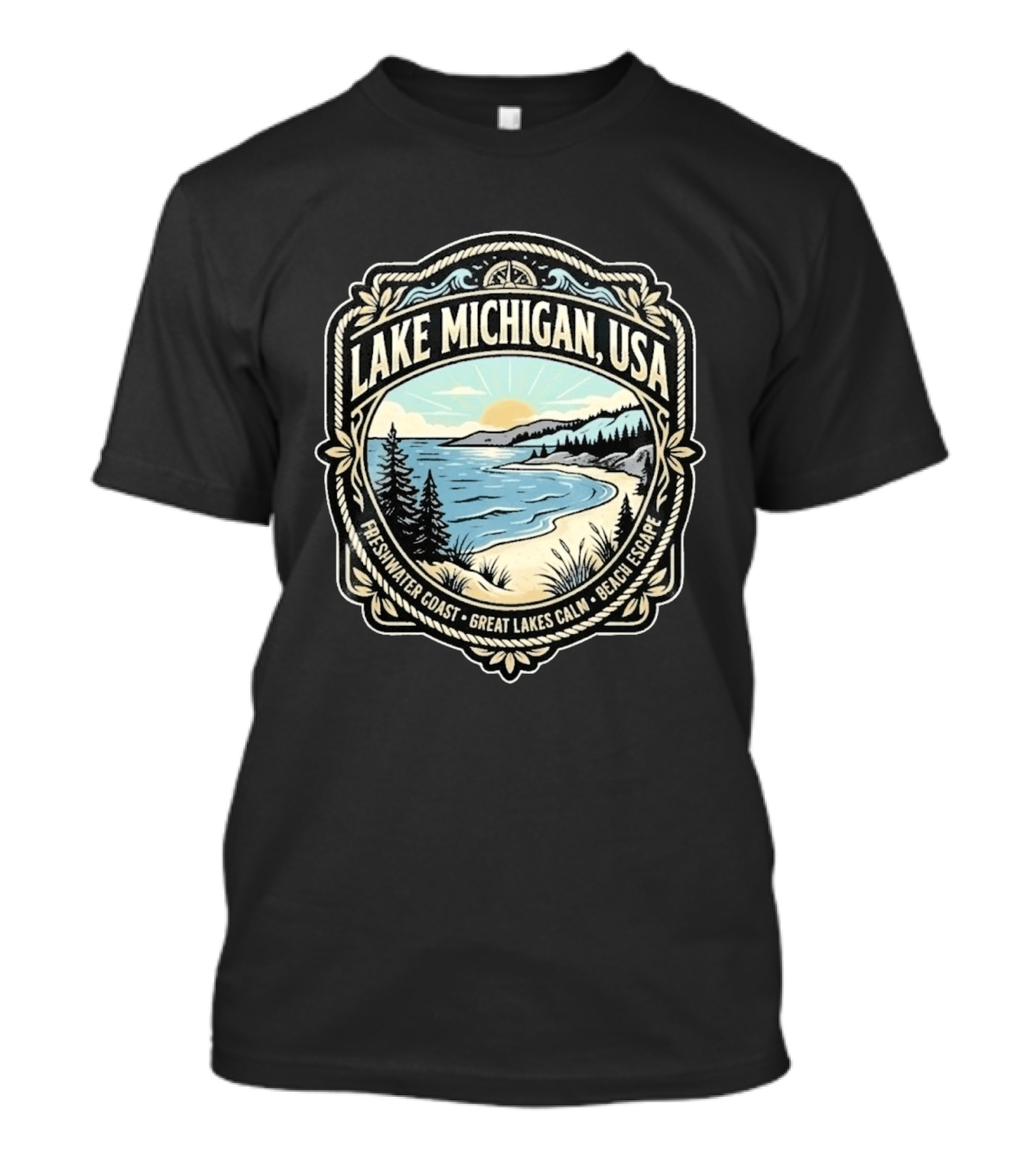 Lake Michigan USA Freshwater Coast Great Lakes Calm Beach Escape T-Shirt