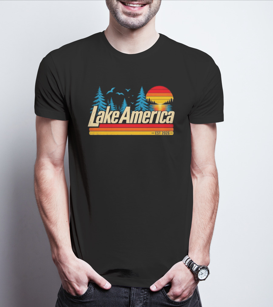 Lake America Est 2026 Sunset Trees Birds T-Shirt