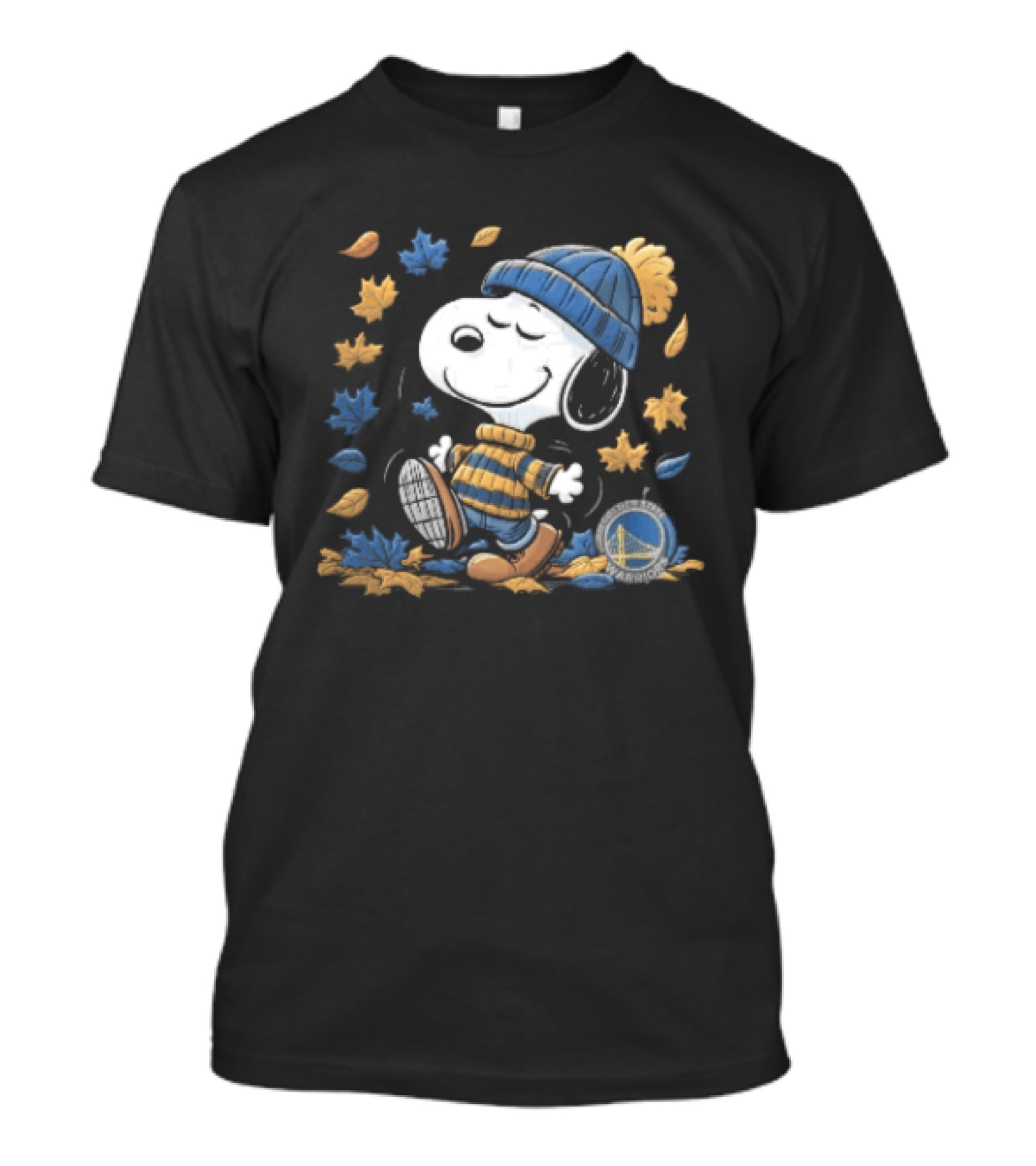Golden State Warriors NBA Snoopy Autumn Leaves Beanie T-Shirt
