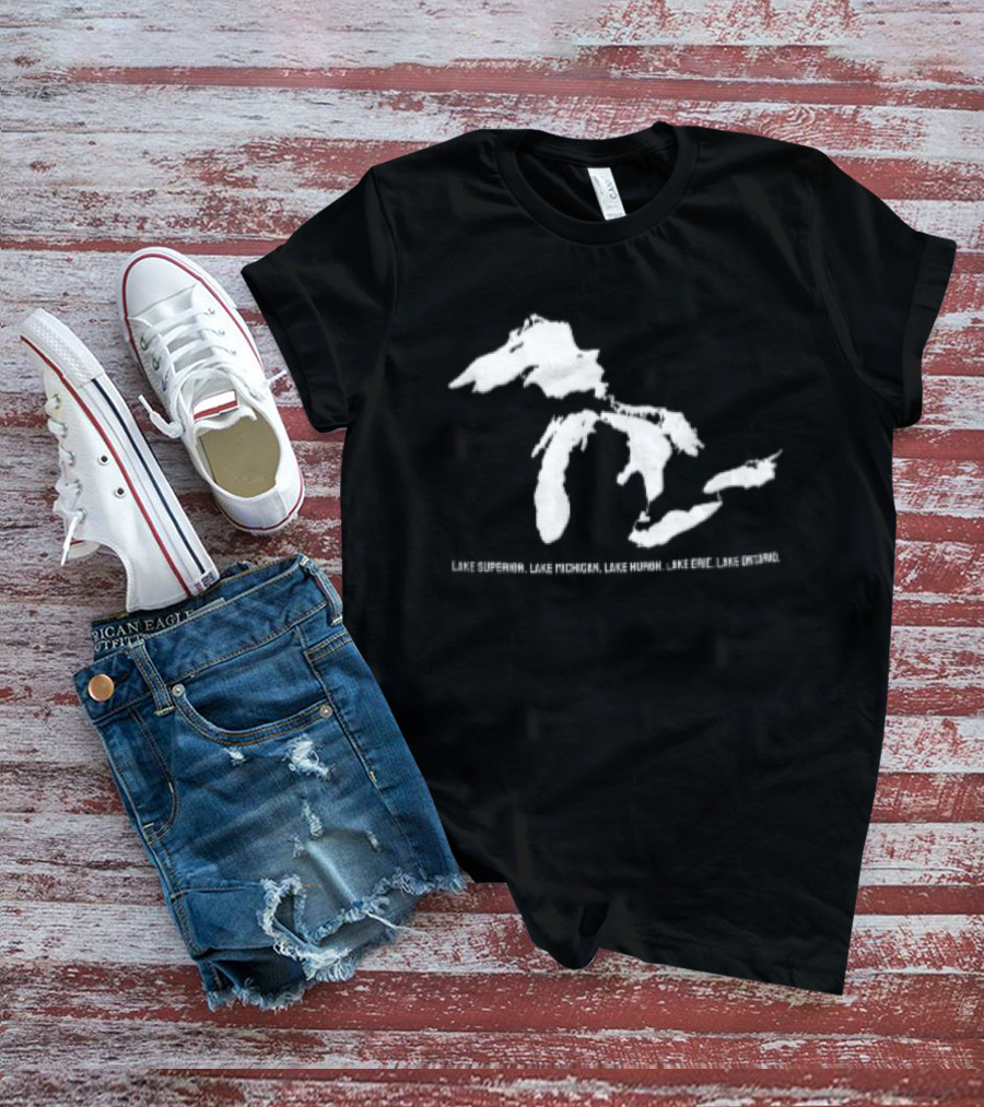 Lake Superior Michigan Huron Erie Ontario Map Of Great Lakes T-Shirt