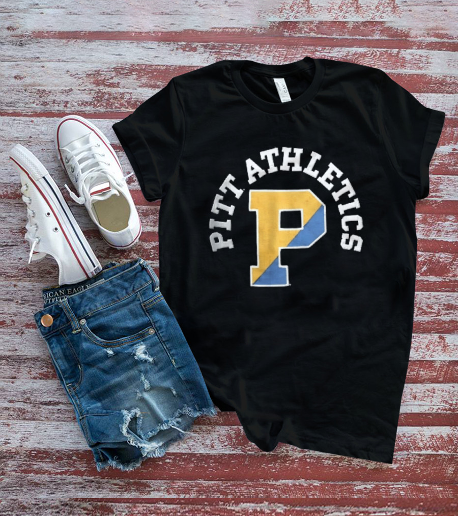 Pitt Athletics P Split Yellow Blue Block Letter Pittsburgh Panthers NCAA T-Shirt