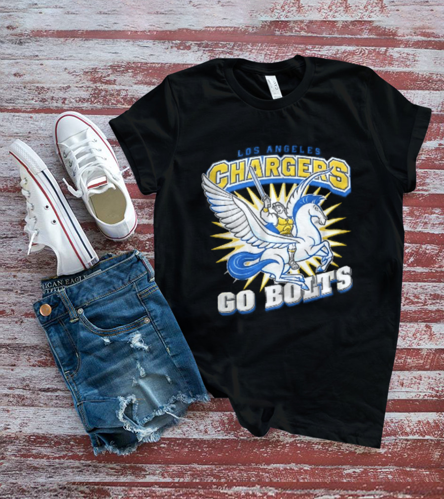 Los Angeles Chargers Go Bolts Hercules Pegasus Sword Cartoon Sunburst T-Shirt