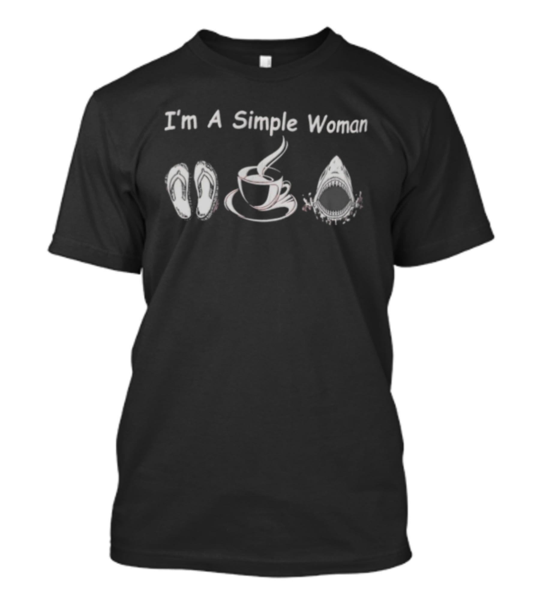 I'm A Simple Woman Flip Flops Coffee Shark T-Shirt