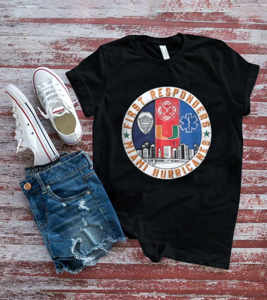 Miami Hurricanes First Responders Police Fire Dept Star Of Life City Skyline Seal T-Shirt