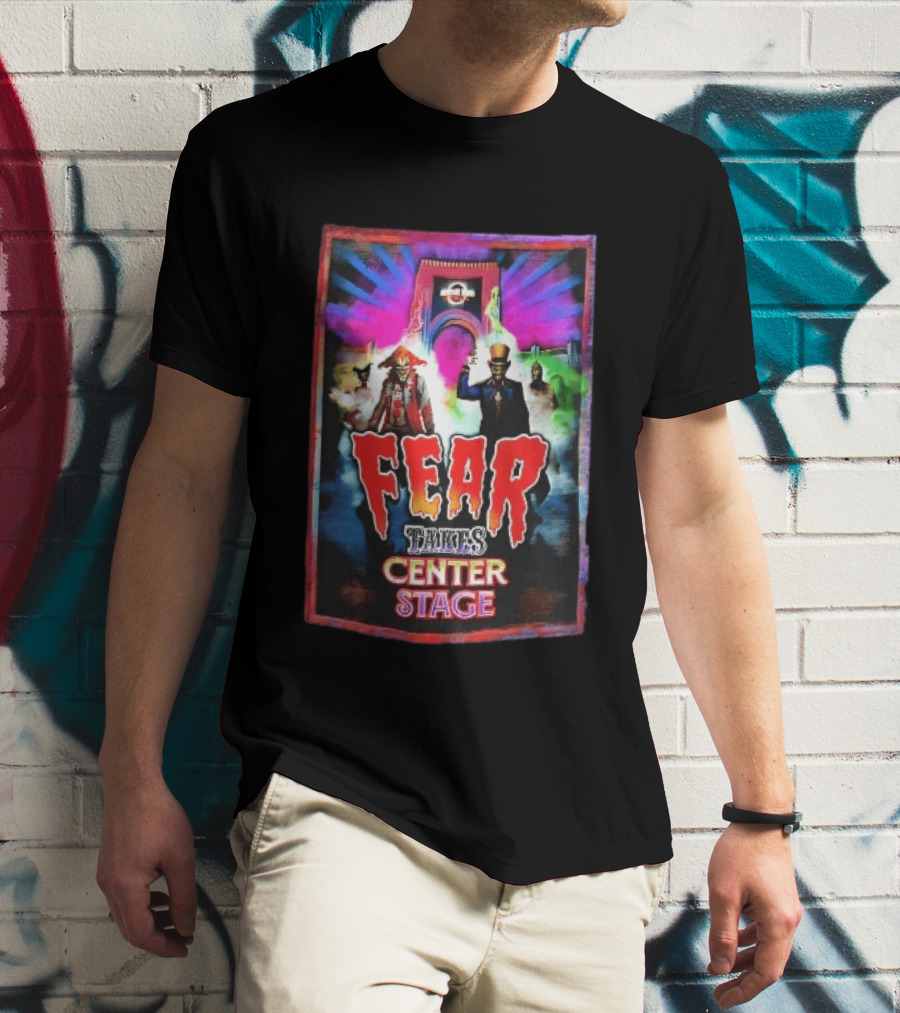 Universal Studios Fear Takes Center Stage Horror Characters Neon Archway Fog T-Shirt