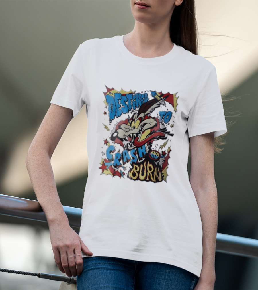 Acme Destined To Crash And Burn Cartoon Wile E. Coyote Rocket Flames T-Shirt