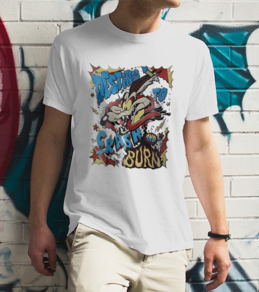 Acme Destined To Crash And Burn Cartoon Wile E. Coyote Rocket Flames T-Shirt