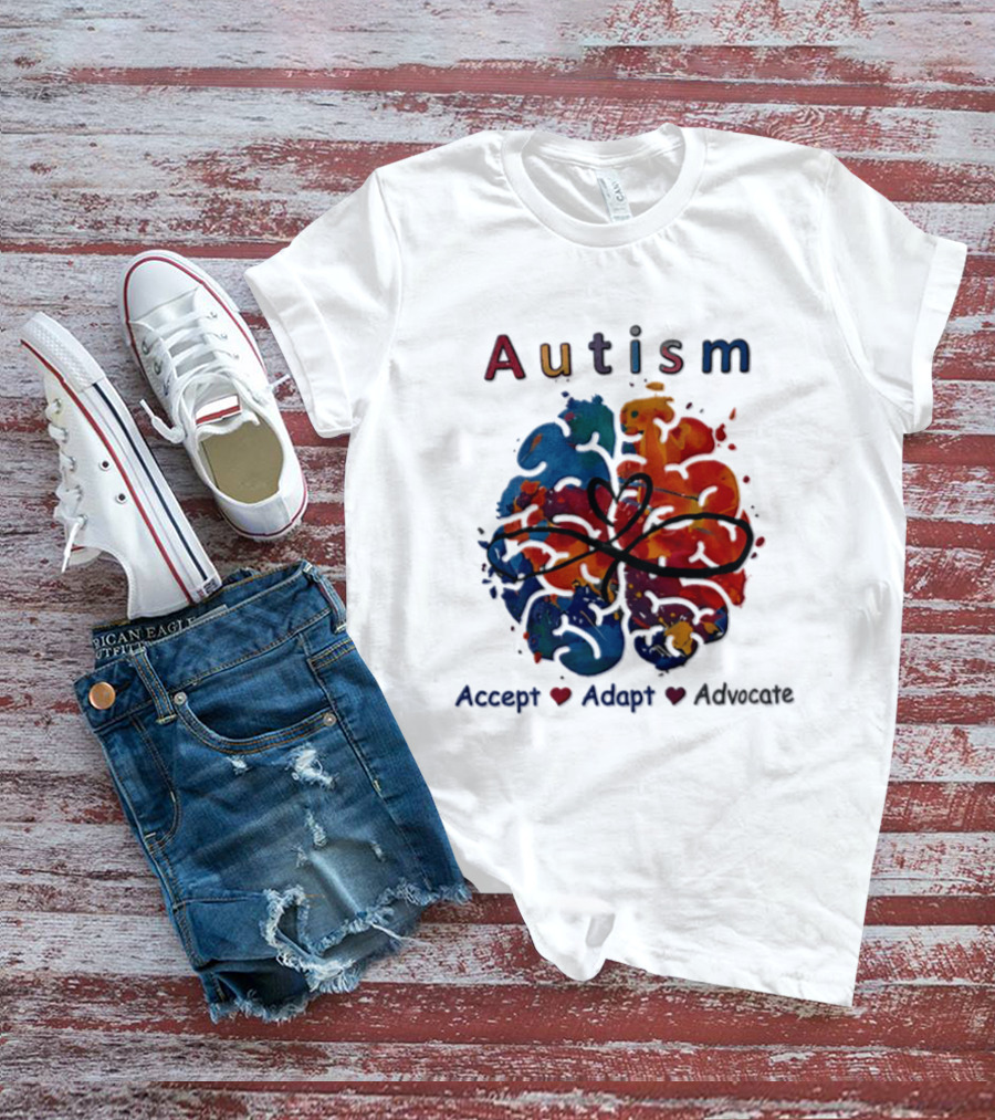 Autism Infinity Heart Accept Adapt Advocate Colorful Watercolor Brain T-Shirt