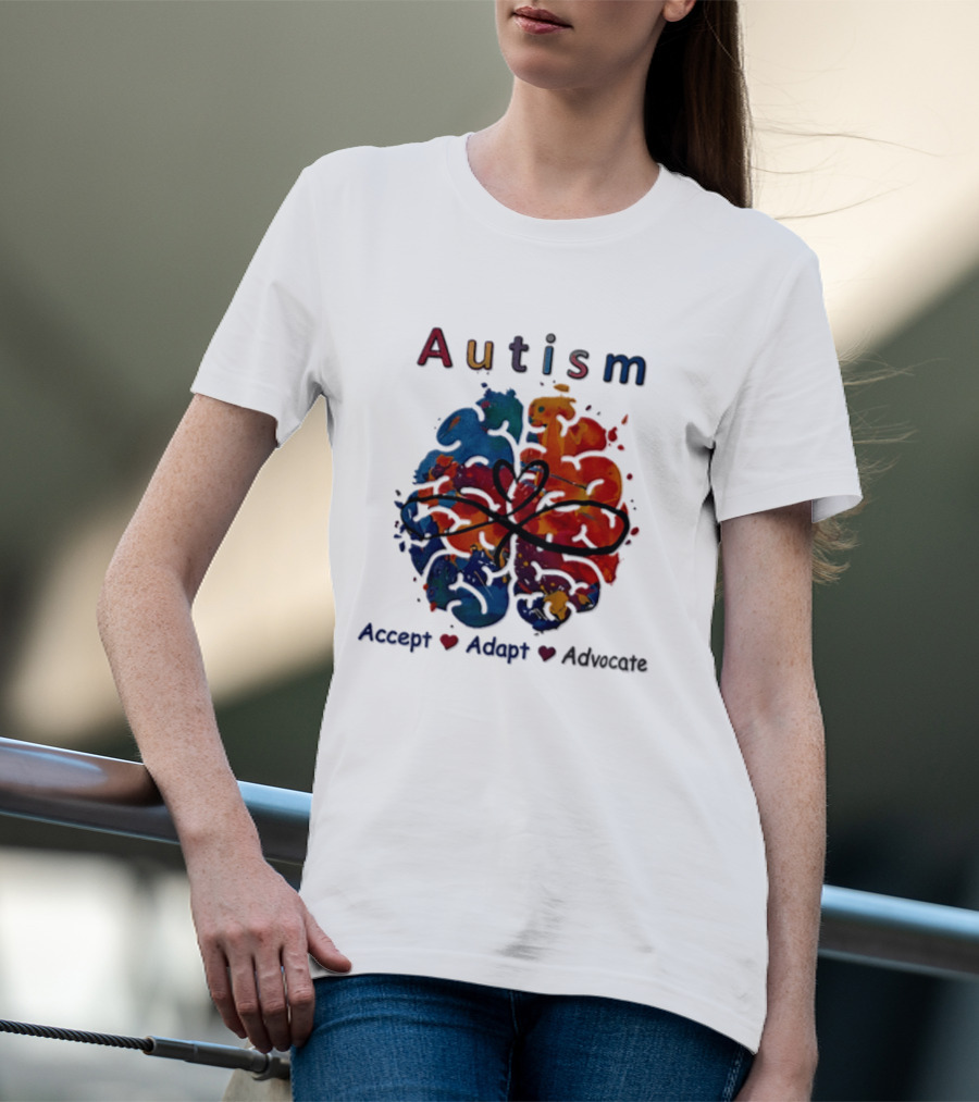 Autism Infinity Heart Accept Adapt Advocate Colorful Watercolor Brain T-Shirt