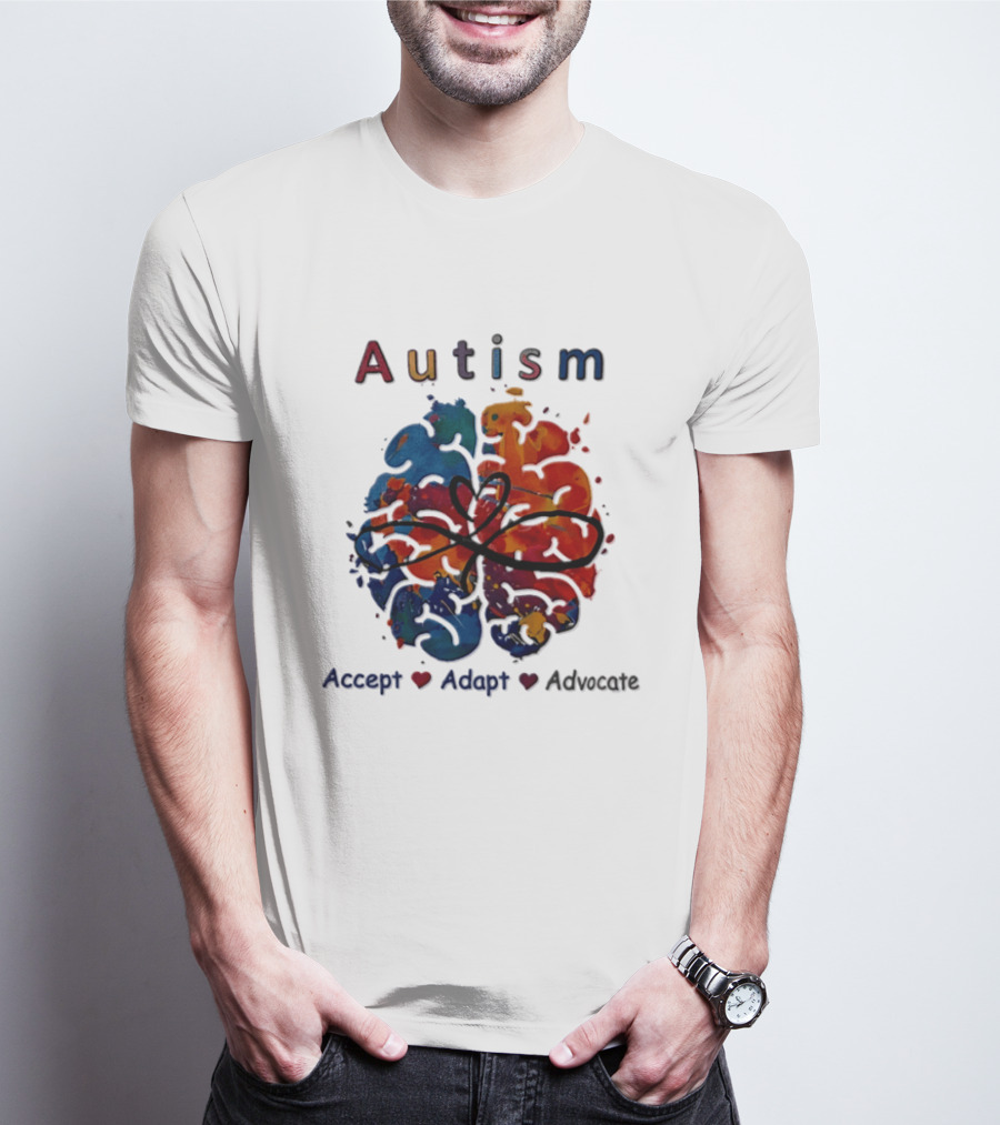 Autism Infinity Heart Accept Adapt Advocate Colorful Watercolor Brain T-Shirt