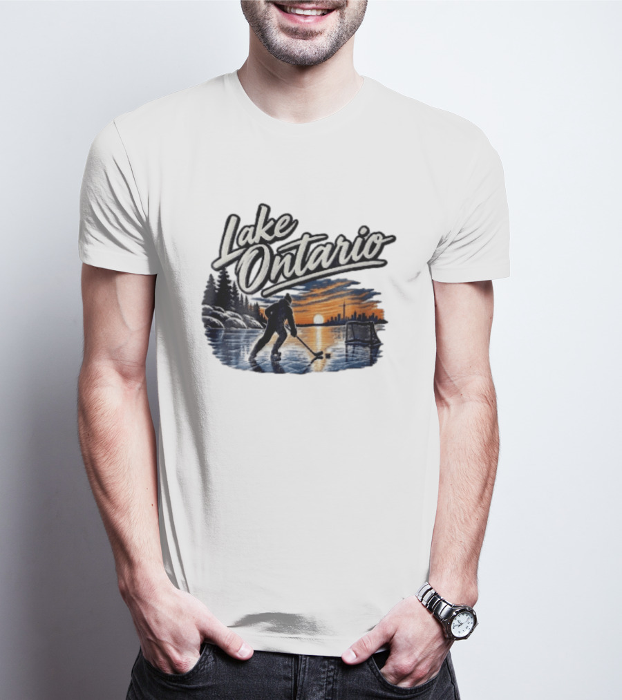 Lake Ontario Ice Hockey Player Skating Sunset Toronto Skyline T-Shirt
