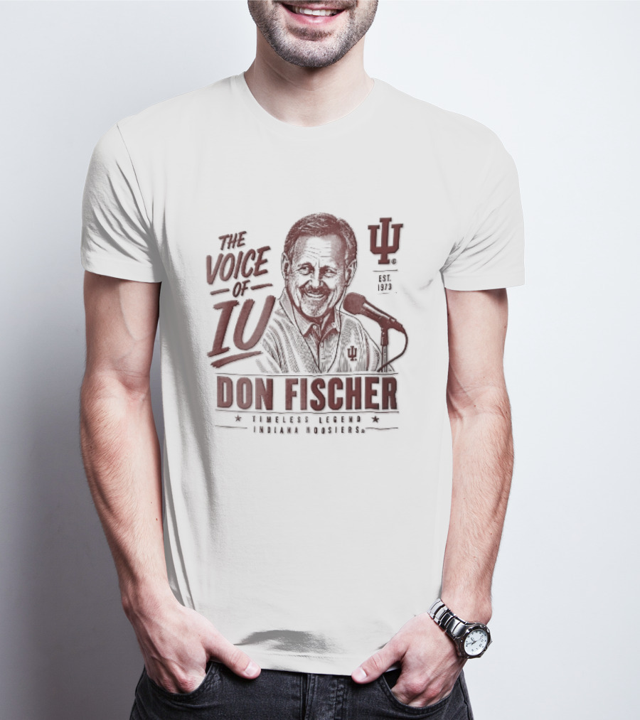 Indiana Hoosiers NCAA The Voice Of IU Don Fischer Timeless Legend Est 1973 Radio Announcer Microphone Line T-Shirt
