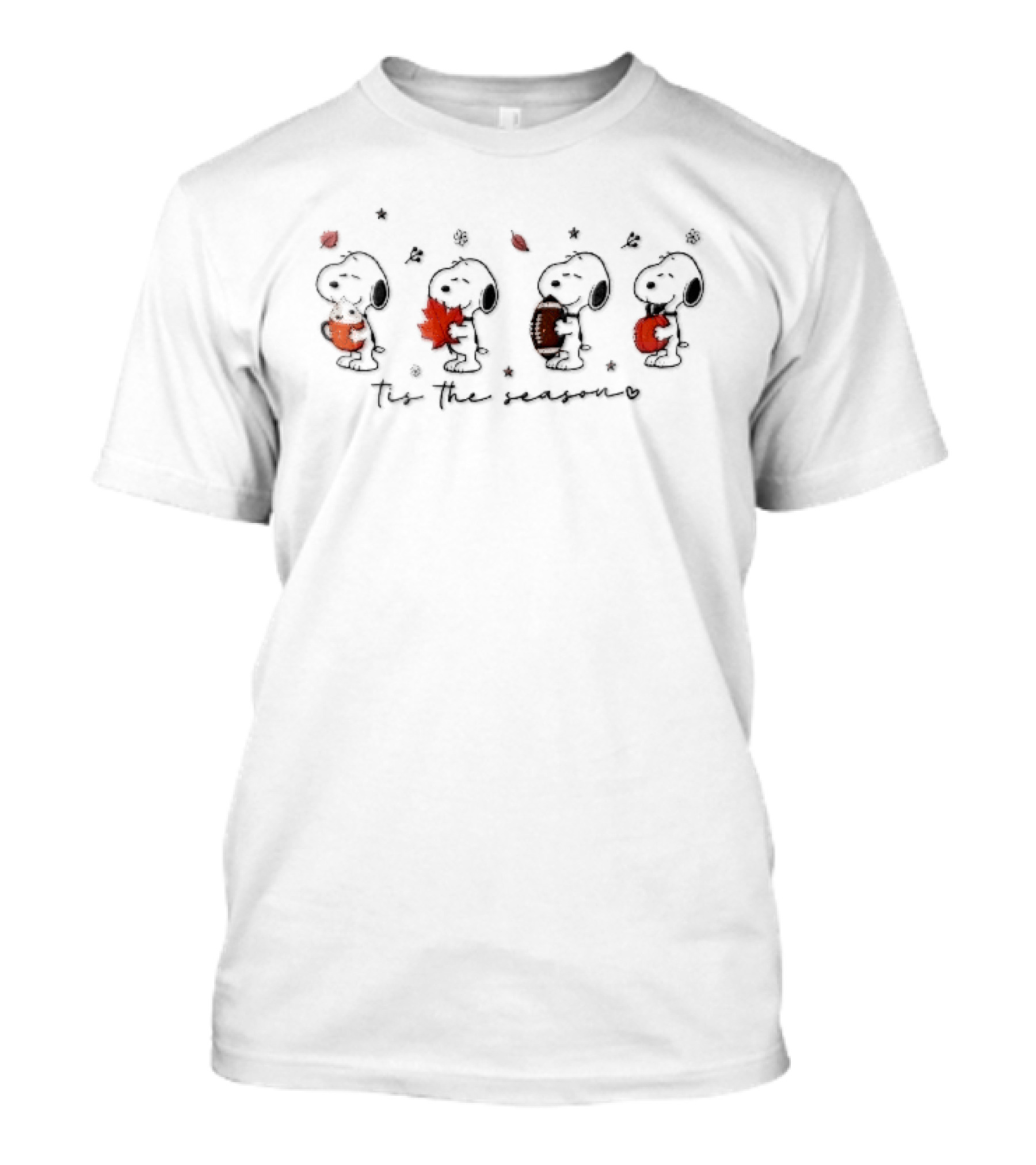 Tis The Season Snoopy Holding Pumpkin Leaf Football Autumn Leaves T-Shirt