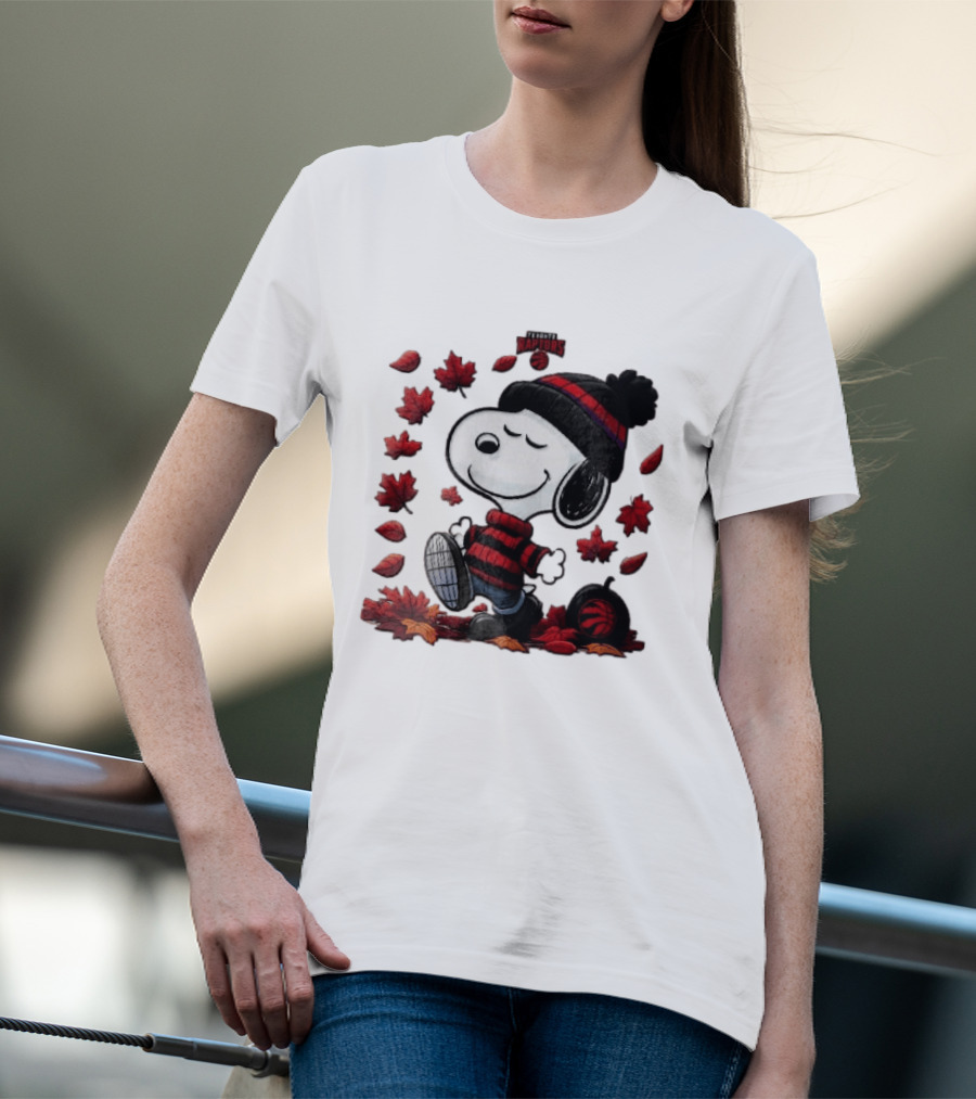Toronto Raptors Snoopy Autumn Maple Leaves Pumpkin Walking T-Shirt