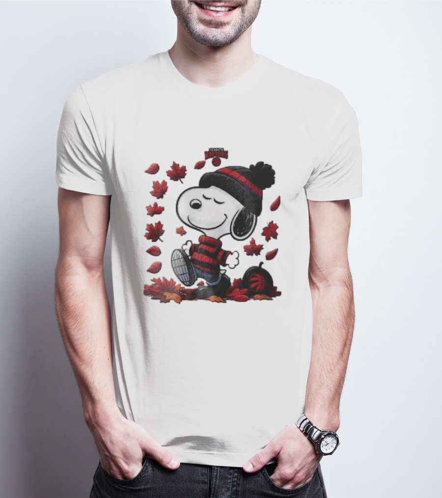 Toronto Raptors Snoopy Autumn Maple Leaves Pumpkin Walking T-Shirt