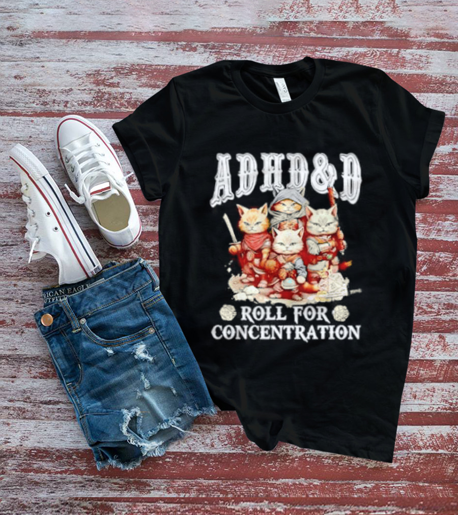 ADHD&D Roll For Concentration Cat Trio Adventure T-Shirt