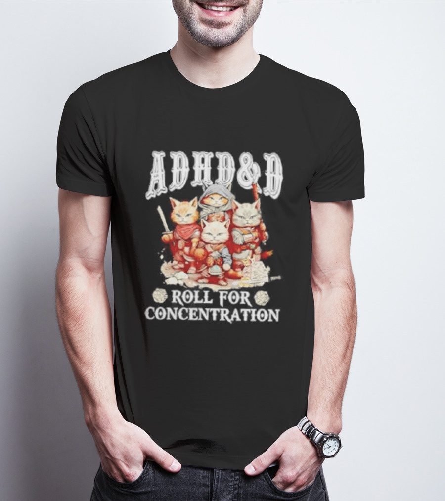 ADHD&D Roll For Concentration Cat Trio Adventure T-Shirt