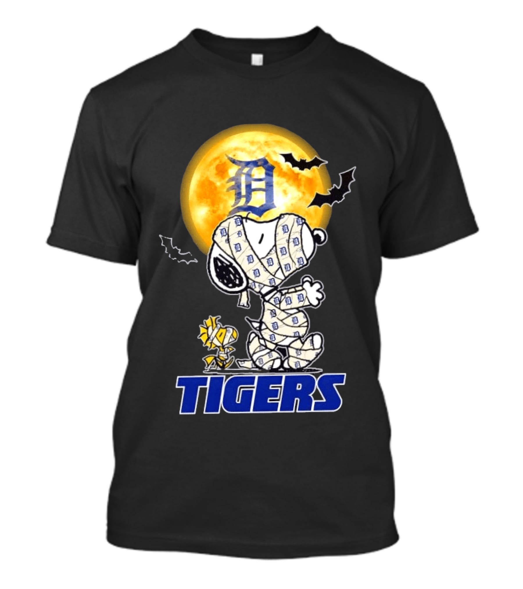 Detroit Tigers Snoopy Woodstock Mummy Halloween Moon Bats T-Shirt