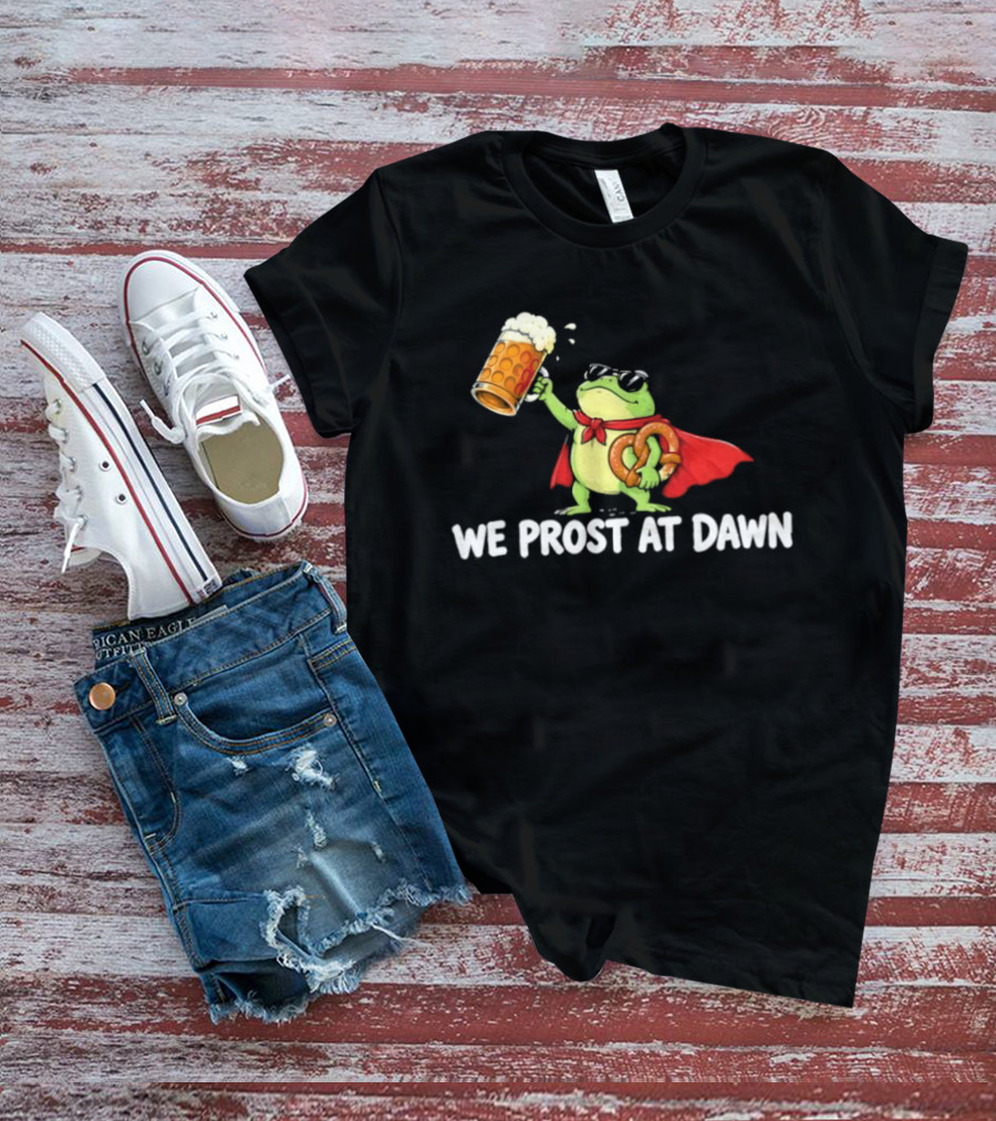 Frog With Beer And Pretzel We Prost At Dawn Superhero Cape T-Shirt