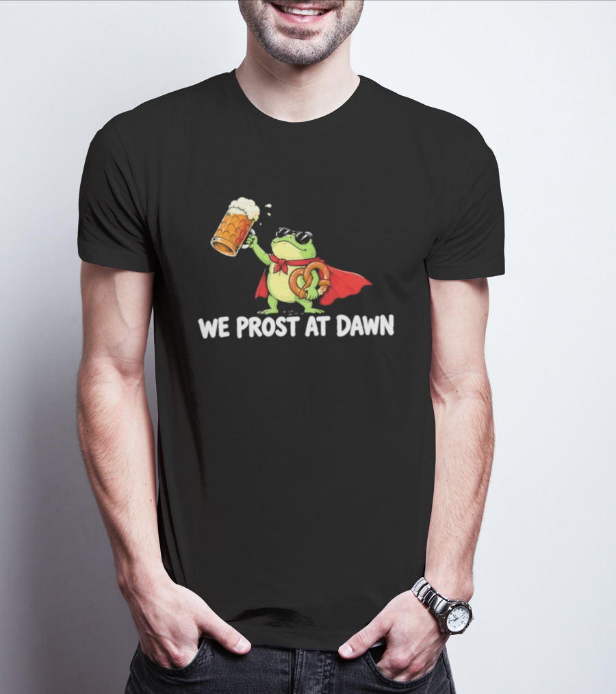 Frog With Beer And Pretzel We Prost At Dawn Superhero Cape T-Shirt