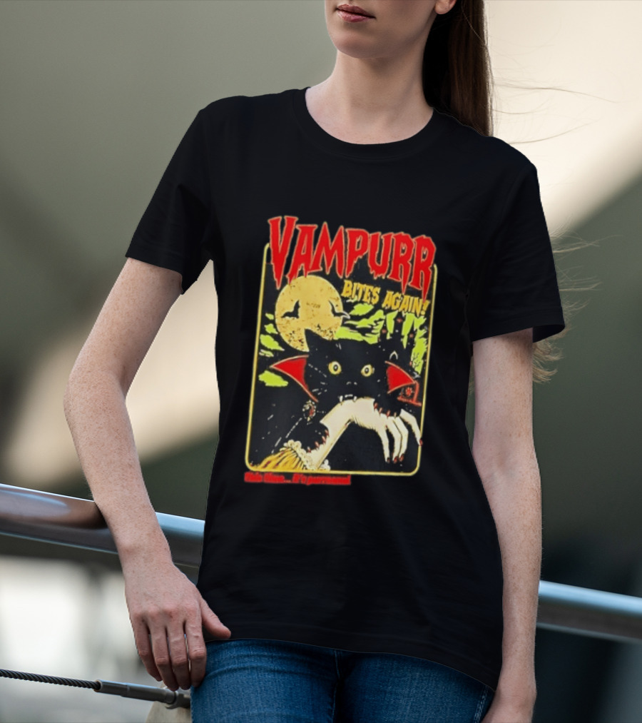 Vampurr Bites Again This Time It's Purrsonal Vintage Horror Cat Moon And Castle T-Shirt