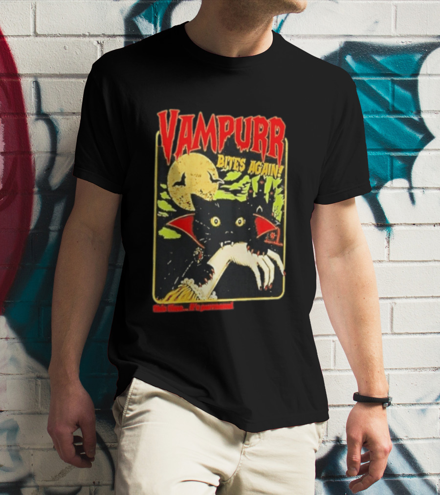 Vampurr Bites Again This Time It's Purrsonal Vintage Horror Cat Moon And Castle T-Shirt