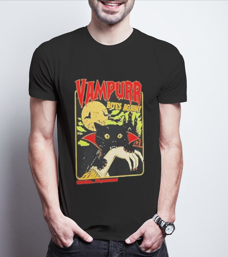 Vampurr Bites Again This Time It's Purrsonal Vintage Horror Cat Moon And Castle T-Shirt