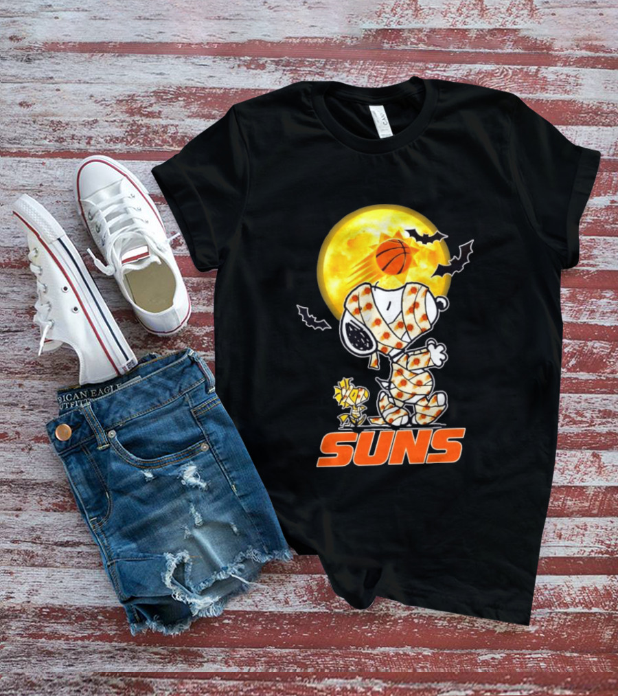 Phoenix Suns Halloween Snoopy Woodstock Mummy Cosplay Moon Basketball Bats T-Shirt