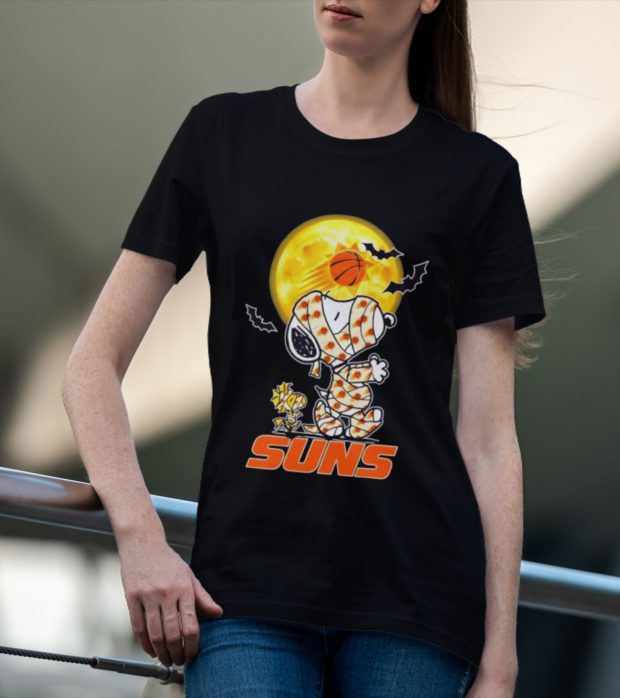 Phoenix Suns Halloween Snoopy Woodstock Mummy Cosplay Moon Basketball Bats T-Shirt