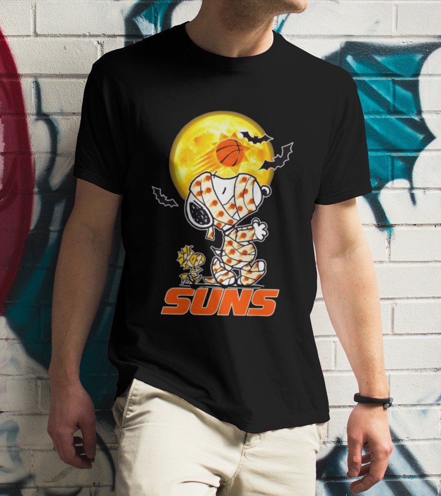 Phoenix Suns Halloween Snoopy Woodstock Mummy Cosplay Moon Basketball Bats T-Shirt