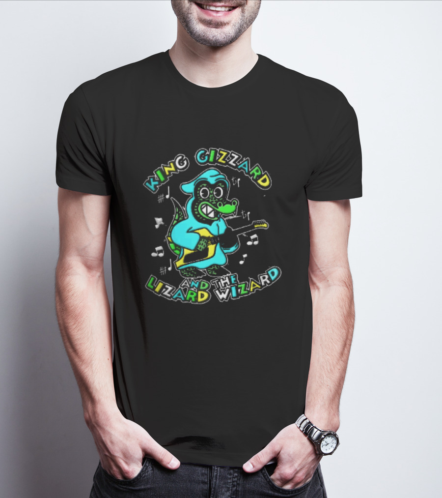 King Gizzard And The Lizard Wizard Cartoon Gator Hooded Playing Electric Guitar Tie Dye T-Shirt