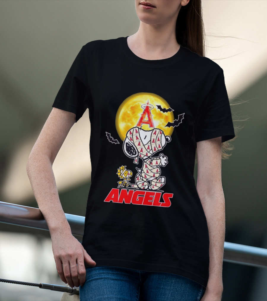 Snoopy Woodstock Mummy Halloween Los Angeles Angels Moon Bats T-Shirt
