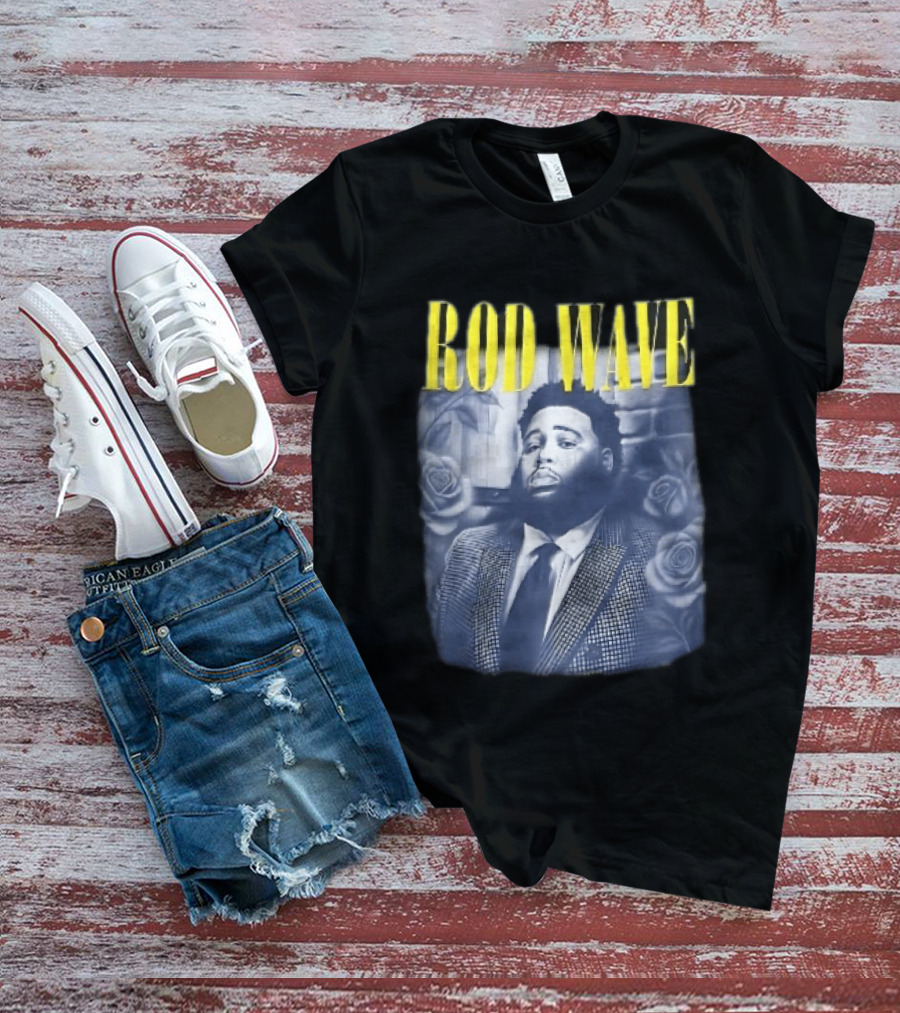 Rod Wave Yellow Bootleg Grayscale Suit Tie Roses Brick Wall T-Shirt