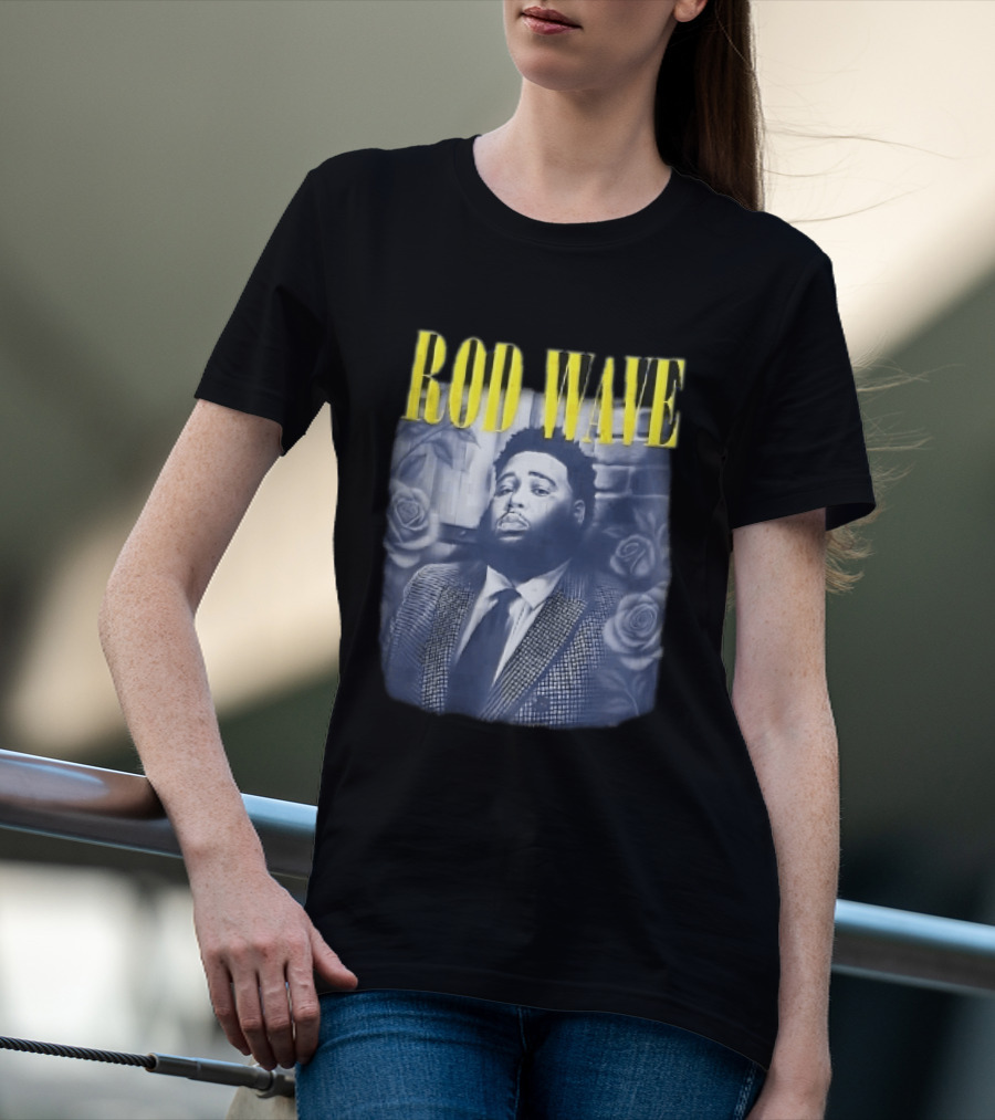 Rod Wave Yellow Bootleg Grayscale Suit Tie Roses Brick Wall T-Shirt