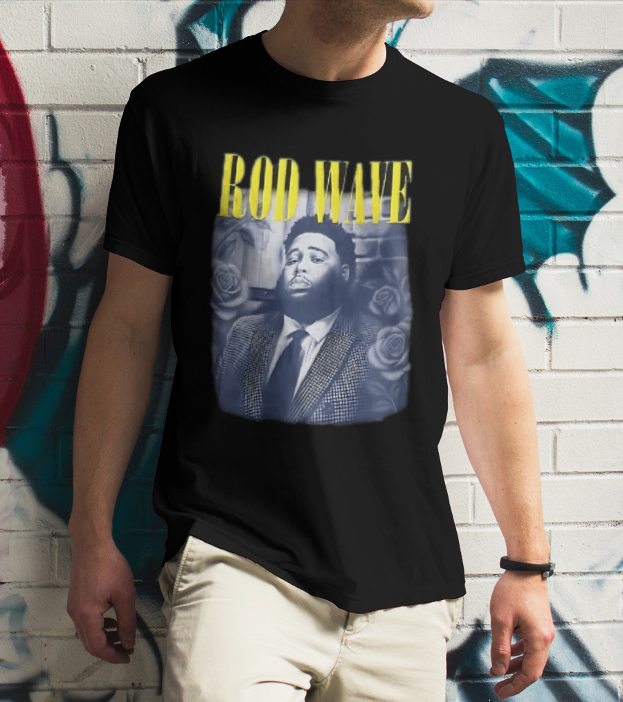 Rod Wave Yellow Bootleg Grayscale Suit Tie Roses Brick Wall T-Shirt