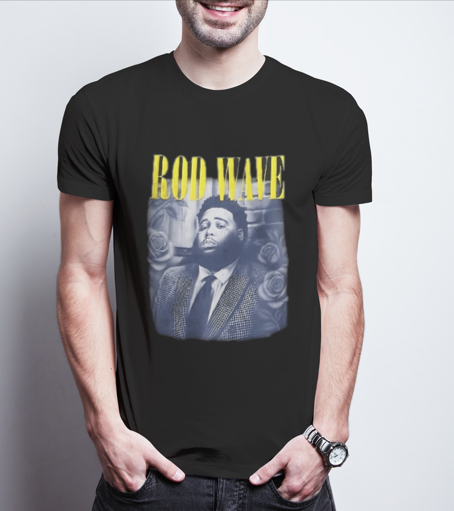 Rod Wave Yellow Bootleg Grayscale Suit Tie Roses Brick Wall T-Shirt