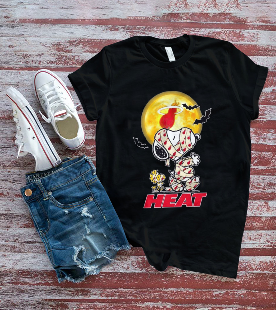 Miami Heat Snoopy Woodstock Mummy Halloween Moon Bats T-Shirt