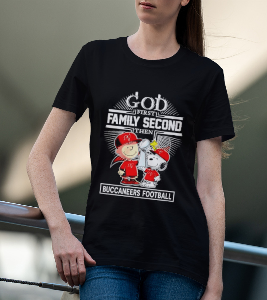 Snoopy God First Family Second Then Buccaneers Football Fan Gear T-Shirt