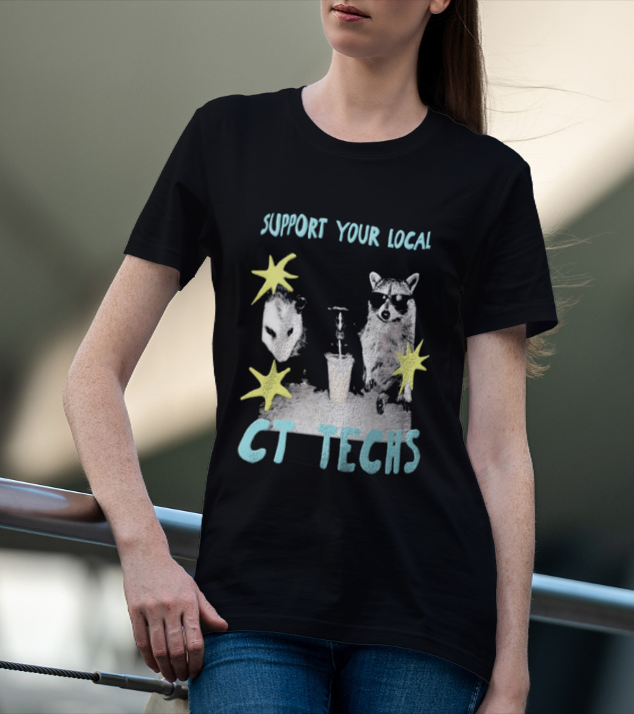 Support Your Local CT Techs Opossum Skunk Raccoon Stars T-Shirt