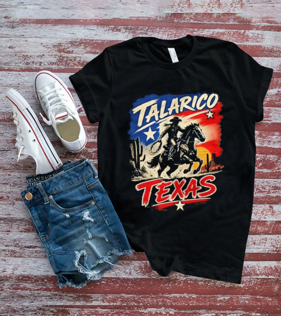 Talarico Texas Cowboy Riding Silhouette With Lone Star And Cactus T-Shirt